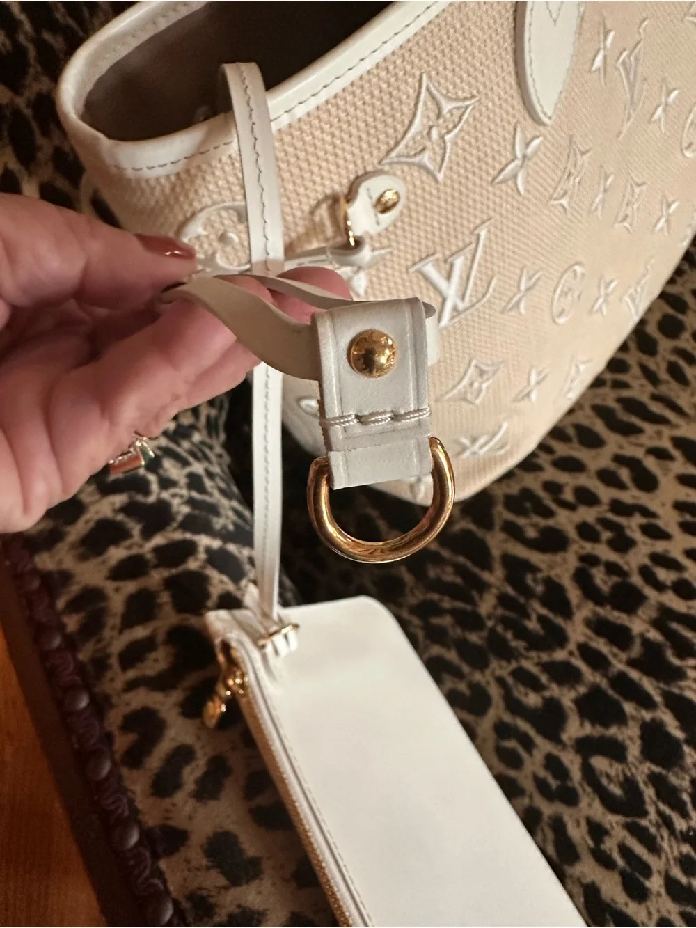 Louis Vuitton Cream-Beige Embroidered Monogram Tote